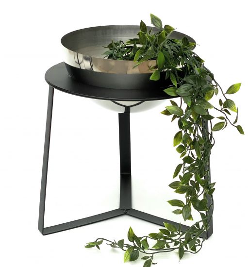DanDiBo Blumenhocker Metall mit Topf Schwarz Silber 34 cm Blumenständer 96091 L Blumensäule Modern Pflanzenständer Pflanzenhocker