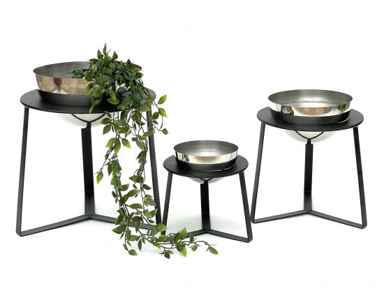 DanDiBo Blumenhocker Metall mit Topf Schwarz Silber Blumenständer 96091 3er Set Blumensäule Modern Pflanzenständer Pflanzenhocker