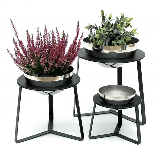 DanDiBo Blumenhocker Metall mit Topf Schwarz Silber Blumenständer 96091 3er Set Blumensäule Modern Pflanzenständer Pflanzenhocker