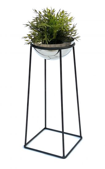 DanDiBo Blumenhocker Metall mit Topf Schwarz Silber 56 cm Blumenständer 96078 M Blumensäule Modern Pflanzenständer Pflanzenhocker