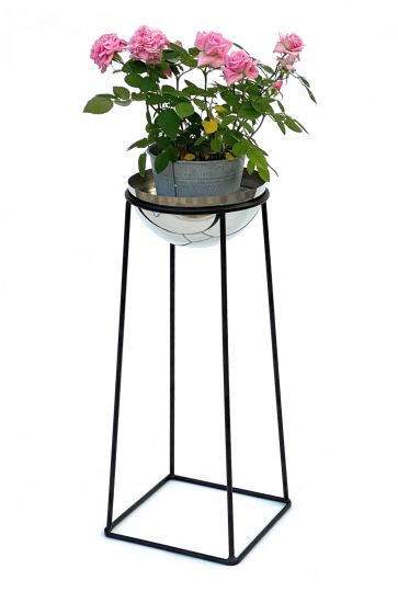 Preview: DanDiBo Blumenhocker Metall mit Topf Schwarz Silber 56 cm Blumenständer 96078 M Blumensäule Modern Pflanzenständer Pflanzenhocker