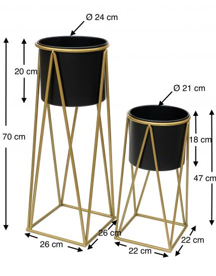 Preview: DanDiBo Blumenhocker mit Topf Metall Gold Schwarz 2er Set Blumenständer 96046 Blumensäule Modern Pflanzenständer Pflanzenhocker