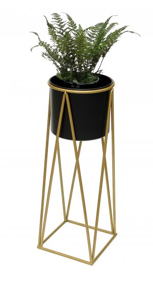 DanDiBo Blumenhocker mit Topf Metall Gold Schwarz L 70 cm Blumenständer 96046 Blumensäule Modern Pflanzenständer Pflanzenhocker