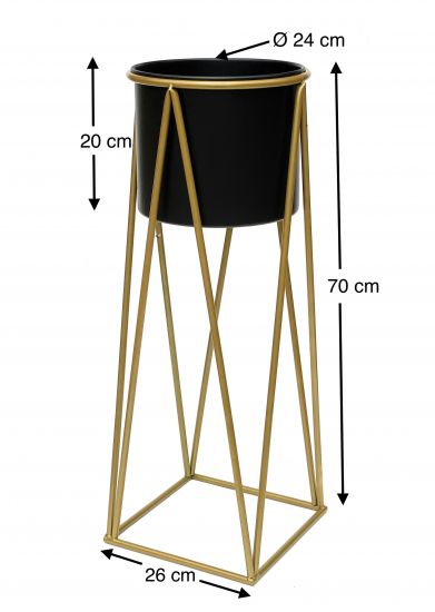 Preview: DanDiBo Blumenhocker mit Topf Metall Gold Schwarz L 70 cm Blumenständer 96046 Blumensäule Modern Pflanzenständer Pflanzenhocker