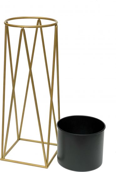 Preview: DanDiBo Blumenhocker mit Topf Metall Gold Schwarz L 70 cm Blumenständer 96046 Blumensäule Modern Pflanzenständer Pflanzenhocker