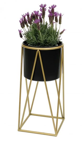 Preview: DanDiBo Blumenhocker mit Topf Metall Gold Schwarz S 47 cm Blumenständer 96046 Blumensäule Modern Pflanzenständer Pflanzenhocker