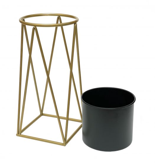 Preview: DanDiBo Blumenhocker mit Topf Metall Gold Schwarz S 47 cm Blumenständer 96046 Blumensäule Modern Pflanzenständer Pflanzenhocker
