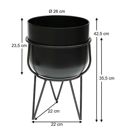 Preview: DanDiBo Blumenhocker mit Topf Metall Schwarz 42,5 cm Blumenständer 96151 Blumensäule Modern Pflanzenständer Pflanzenhocker