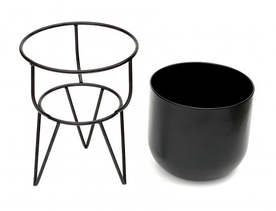 DanDiBo Blumenhocker mit Topf Metall Schwarz 42,5 cm Blumenständer 96151 Blumensäule Modern Pflanzenständer Pflanzenhocker