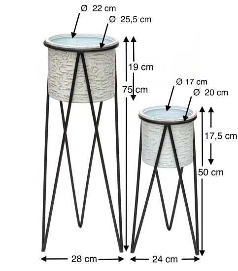 Preview: DanDiBo Blumenhocker mit Topf Metall Schwarz Weiß 2er Set Blumenständer 96043 Blumensäule Modern Pflanzenständer Pflanzenhocker