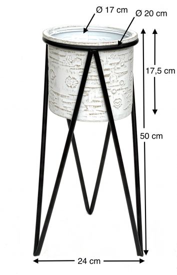 Preview: DanDiBo Blumenhocker mit Topf Metall Schwarz Weiß S 50 cm Blumenständer 96043 Blumensäule Modern Pflanzenständer Pflanzenhocker