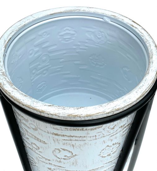 DanDiBo Blumenhocker mit Topf Metall Schwarz Weiß S 50 cm Blumenständer 96043 Blumensäule Modern Pflanzenständer Pflanzenhocker