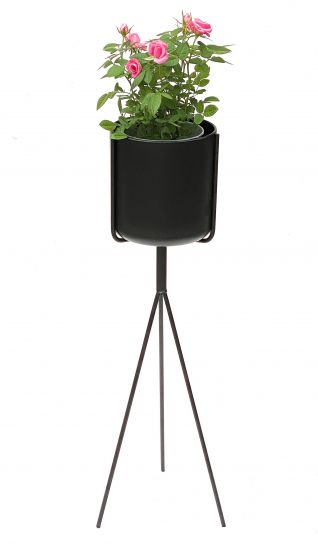DanDiBo Blumenständer mit Topf Metall Schwarz 80 cm Blumenhocker 96022 Blumensäule Modern Pflanzenständer Pflanzenhocker