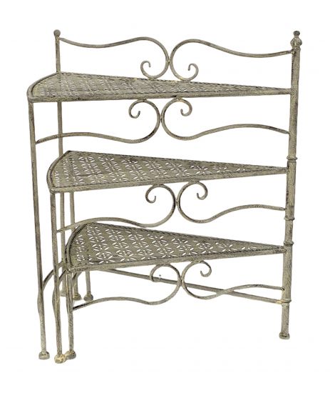 DanDiBo Blumentreppe Innen Metall Weiß Grau 55 cm Blumenständer mit 3 Ablagen 96125 Blumenständer Blumensäule Pflanzenständer Balkon Vintage