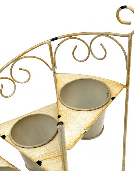 Preview: DanDiBo Blumentreppe Metall 38 cm Blumenständer mit 3 Töpfe 96098 Gelb Shabby Chic Blumensäule Pflanzenständer Pflanzentreppe