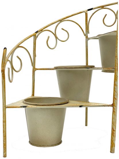 Preview: DanDiBo Blumentreppe Metall 38 cm Blumenständer mit 3 Töpfe 96098 Gelb Shabby Chic Blumensäule Pflanzenständer Pflanzentreppe