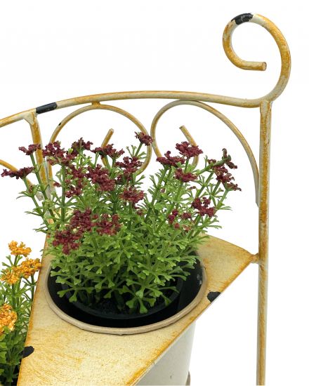 DanDiBo Blumentreppe Metall 38 cm Blumenständer mit 3 Töpfe 96098 Gelb Shabby Chic Blumensäule Pflanzenständer Pflanzentreppe