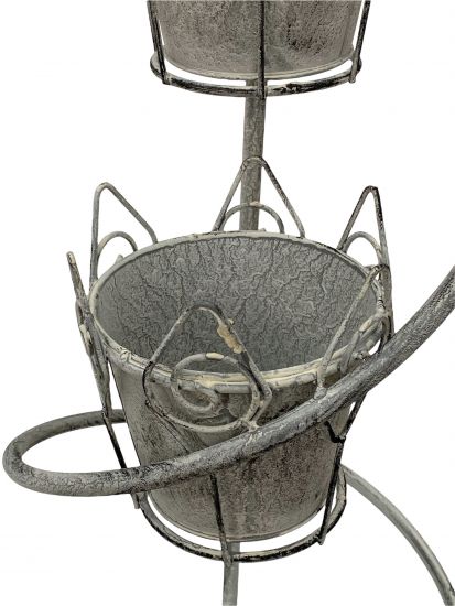 DanDiBo Blumentreppe Innen Metall Weiß Grau Rund 75 cm Blumenständer mit 3 Töpfe 96131 Blumenständer Blumensäule Pflanzenständer Balkon Vintage