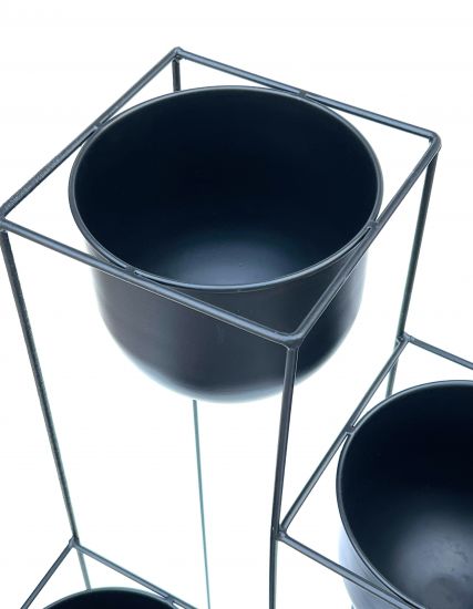 Preview: DanDiBo Blumentreppe Metall Schwarz 90 cm Pflanzentreppe mit Topf Innen Indoor Blumenständer 210015 Blumensäule Modern Pflanzenständer Blumenhocker