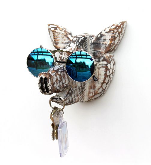 DanDiBo glasses holder wall glasses rack 93913 key holder pig handmade coat hook wood