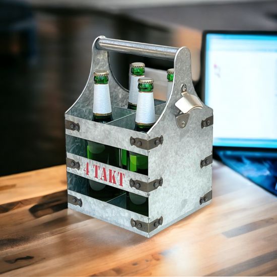 DanDiBo Bierträger Metall mit Öffner Flaschenträger 4 Takt 96405 Flaschenöffner Flaschenkorb Männerhandtasche Männergeschenke