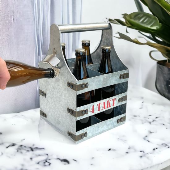 DanDiBo Bierträger Metall mit Öffner Flaschenträger 4 Takt 96405 Flaschenöffner Flaschenkorb Männerhandtasche Männergeschenke