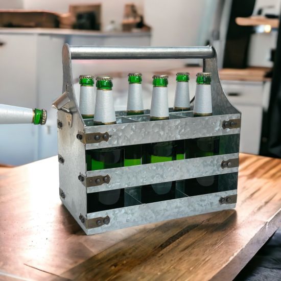 DanDiBo Beer carrier metal with opener 96403 Bottle carrier 6 bottles Bottle opener Bottle basket Men's handbag Gifts for men