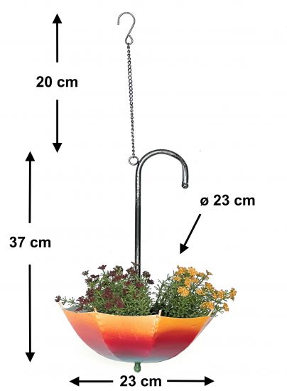 Preview: DanDiBo Blumenampel Metall Hängeampel mit Topf Innen Außen Regenschirm Hängepflanzen 57 cm 96258 S Pflanzenhänger Blumenhänger Topfhänger Blumen
