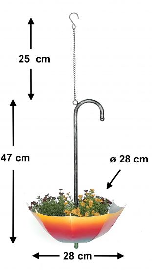 Preview: DanDiBo Blumenampel Metall Hängeampel mit Topf Innen Außen Regenschirm Hängepflanzen 72 cm 96258 L Pflanzenhänger Blumenhänger Topfhänger Blumen