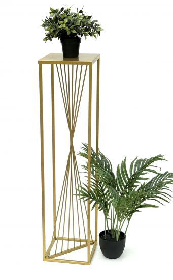 DanDiBo Blumenhocker Metall Gold Eckig 100 cm Blumenständer Beistelltisch 96567 Blumensäule Design Modern Pflanzenständer Pflanzenhocker