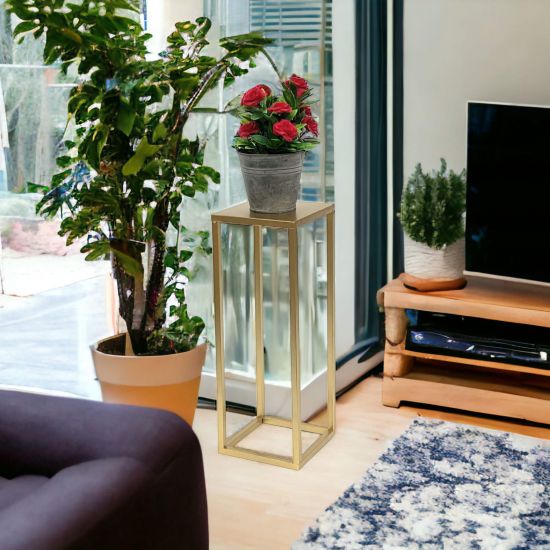 DanDiBo Flower Stool Metal Gold Angular 50 cm Flower Stand Side Table 96506 S Flower Column Modern Plant Stand Plant Stool
