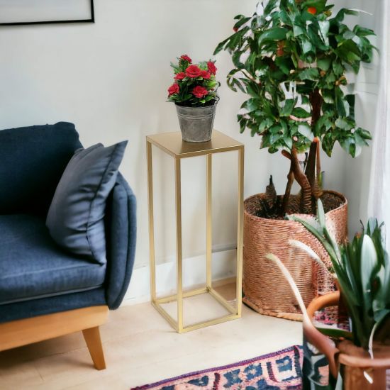 DanDiBo Flower Stool Metal Gold Angular 60 cm Flower Stand Side Table 96506 M Flower Column Modern Plant Stand Plant Stool