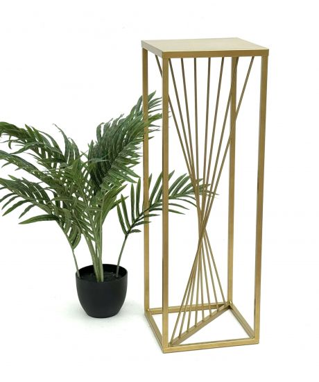 Preview: DanDiBo Blumenhocker Metall Gold Eckig 70 cm Blumenständer Beistelltisch 96565 Blumensäule Design Modern Pflanzenständer Pflanzenhocker