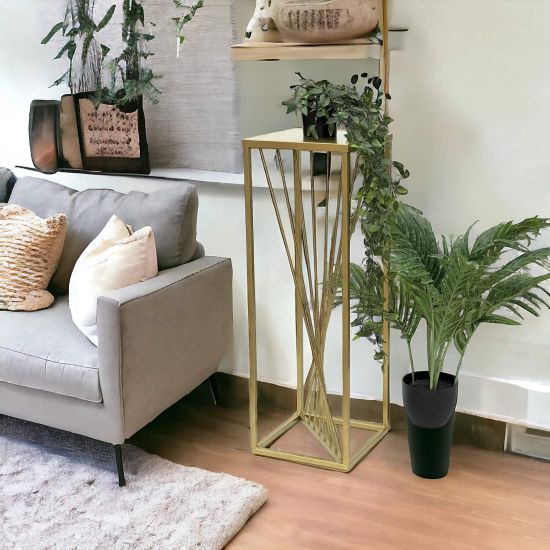 DanDiBo Blumenhocker Metall Gold Eckig 70 cm Blumenständer Beistelltisch 96565 Blumensäule Design Modern Pflanzenständer Pflanzenhocker