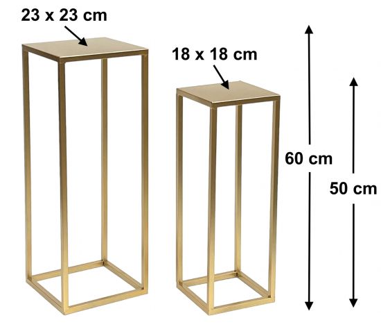 Preview: DanDiBo Blumenhocker Metall Gold Eckig Blumenständer Beistelltisch 96506 2er Set Blumensäule Modern Pflanzenständer Pflanzenhocker