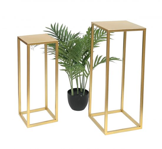DanDiBo Blumenhocker Metall Gold Eckig Blumenständer Beistelltisch 96506 2er Set Blumensäule Modern Pflanzenständer Pflanzenhocker