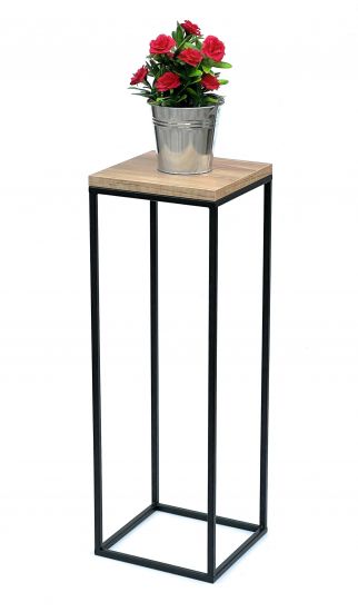 DanDiBo Blumenhocker Metall Holz Schwarz Eckig 70 cm Blumenständer Beistelltisch 96352 Blumensäule Modern Pflanzenständer Pflanzenhocker