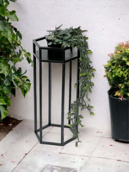 DanDiBo Blumenhocker Metall Schwarz 6eck 50 cm Blumenständer Blumensäule 96453 S Pflanzenhocker Modern Pflanzenständer