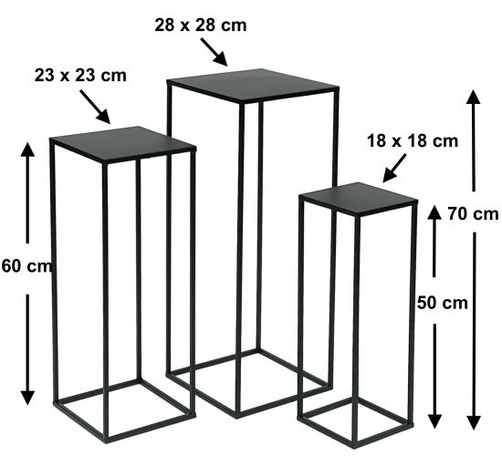 Preview: DanDiBo Blumenhocker Metall Schwarz Eckig Blumenständer Beistelltisch 96315 3er Set Blumensäule Modern Pflanzenständer Pflanzenhocker