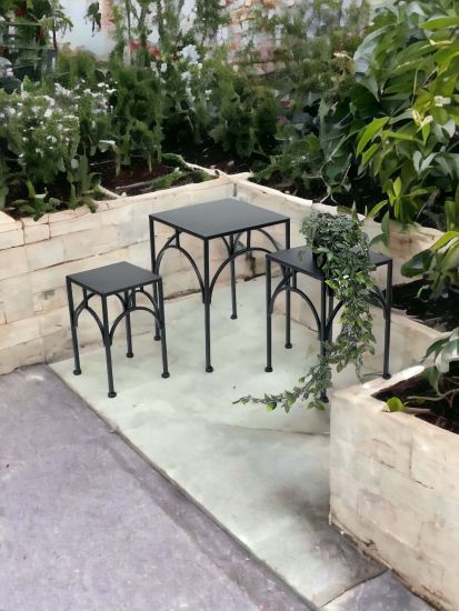 Preview: DanDiBo Blumenhocker Metall Schwarz Eckig Blumenständer Beistelltisch 96449 3er Set Pflanzenständer Blumensäule Modern