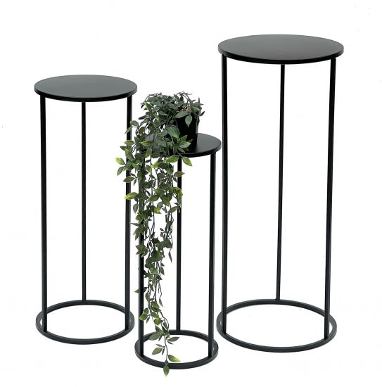 Preview: DanDiBo Blumenhocker Metall Schwarz Rund Blumenständer Beistelltisch 96316 3er Set Blumensäule Modern Pflanzenständer Pflanzenhocker