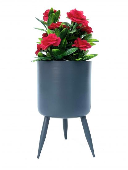 Preview: DanDiBo Blumentopf mit Füßen Pflanztopf Blumenkübel mit Beinen Metall Grau 23 cm 96260 M Modern Pflanzenständer