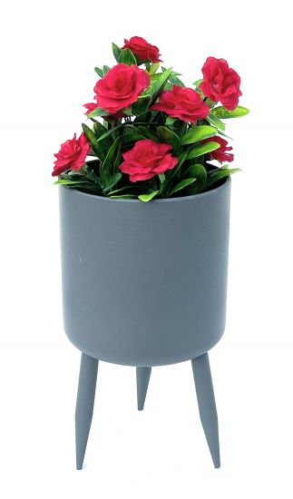 Preview: DanDiBo Blumentopf mit Füßen Pflanztopf Blumenkübel mit Beinen Metall Grau 27 cm 96260 L Modern Pflanzenständer