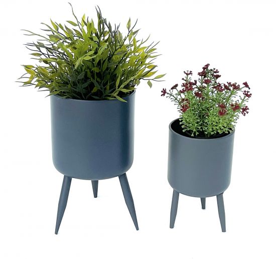 DanDiBo Blumentopf mit Füßen Pflanztopf Blumenkübel mit Beinen Metall Grau 2er Set 96260 Modern Pflanzenständer