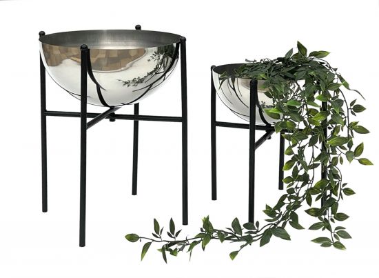 DanDiBo Blumenhocker Metall mit Topf Schwarz Silber 2er Set Blumenständer 96257  Blumensäule Modern Pflanzenständer Pflanzenhocker