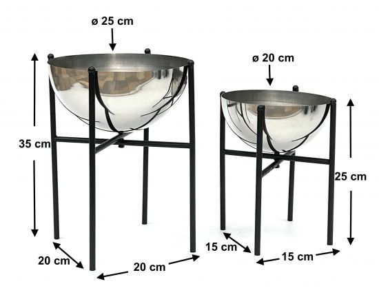 Preview: DanDiBo Blumenhocker Metall mit Topf Schwarz Silber 2er Set Blumenständer 96257  Blumensäule Modern Pflanzenständer Pflanzenhocker