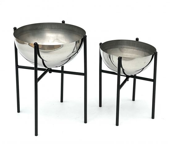 DanDiBo Blumenhocker Metall mit Topf Schwarz Silber 2er Set Blumenständer 96257  Blumensäule Modern Pflanzenständer Pflanzenhocker