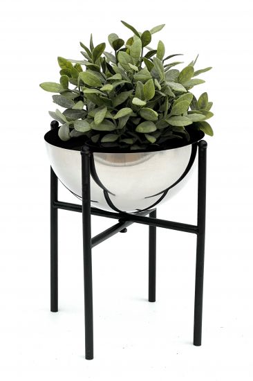 Preview: DanDiBo Blumenhocker Metall mit Topf Schwarz Silber 25 cm Blumenständer 96257 S Blumensäule Modern Pflanzenständer Pflanzenhocker