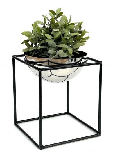 Preview: DanDiBo Blumenhocker Metall mit Topf Schwarz Silber 28 cm Blumenständer 96256 M Blumensäule Modern Pflanzenständer Pflanzenhocker