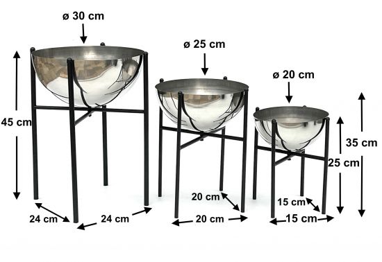 Preview: DanDiBo Blumenhocker Metall mit Topf Schwarz Silber 3er Set Blumenständer 96257 Blumensäule Modern Pflanzenständer Pflanzenhocker
